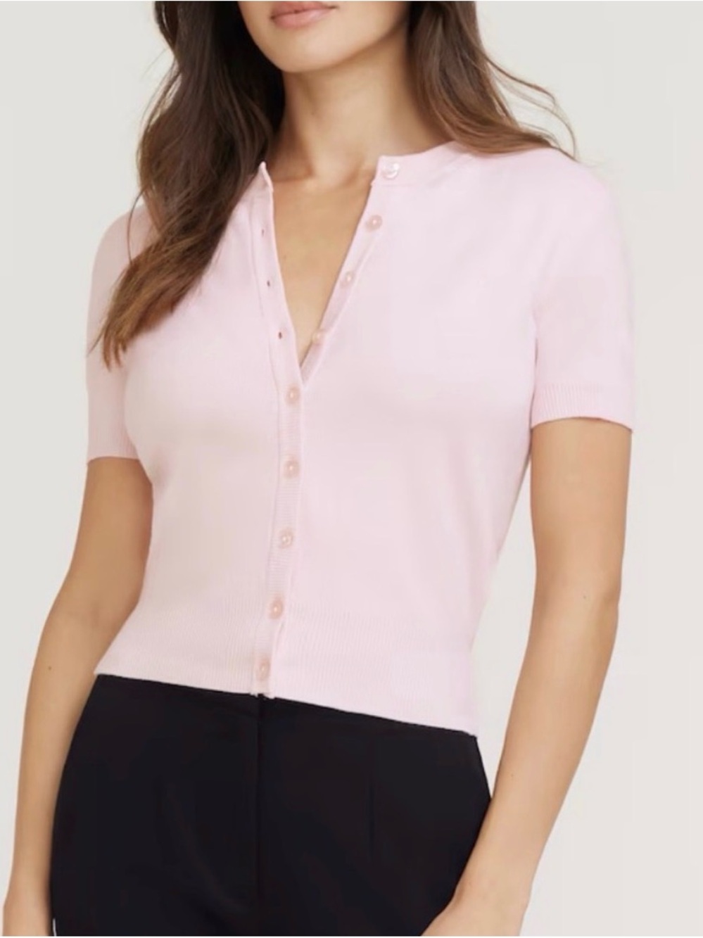 Dynamite Becca Short Sleeve Button-Up Cardigan in Lilac Pink